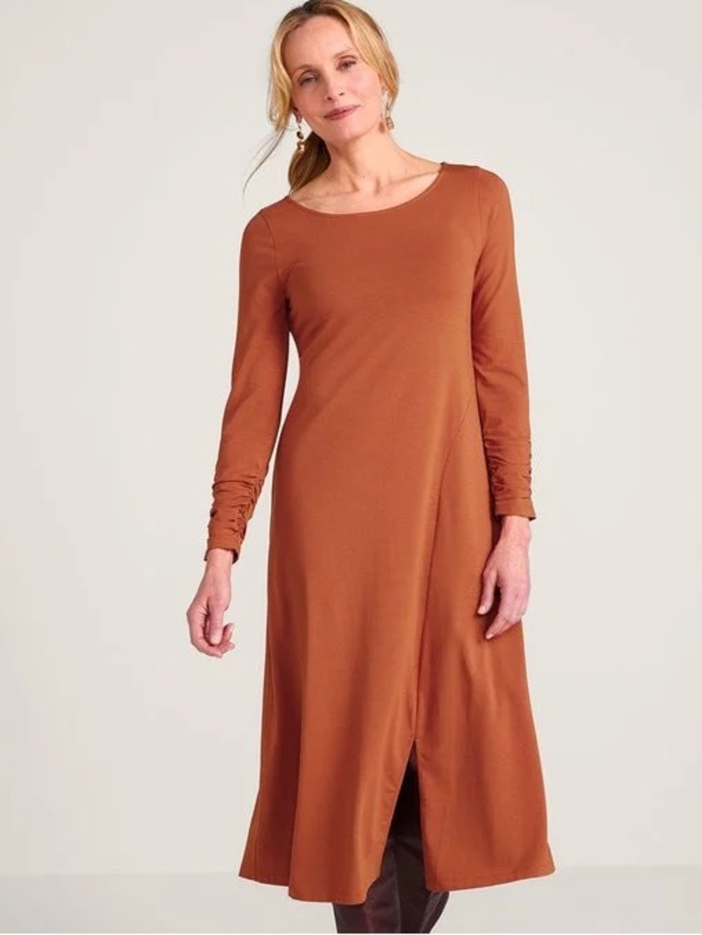 Cuyana Classic Long-Sleeve Rust A-Line Dress size S